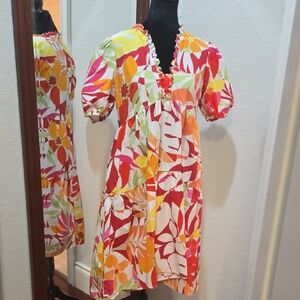 Colorful Floral Puff Sleeve Dress